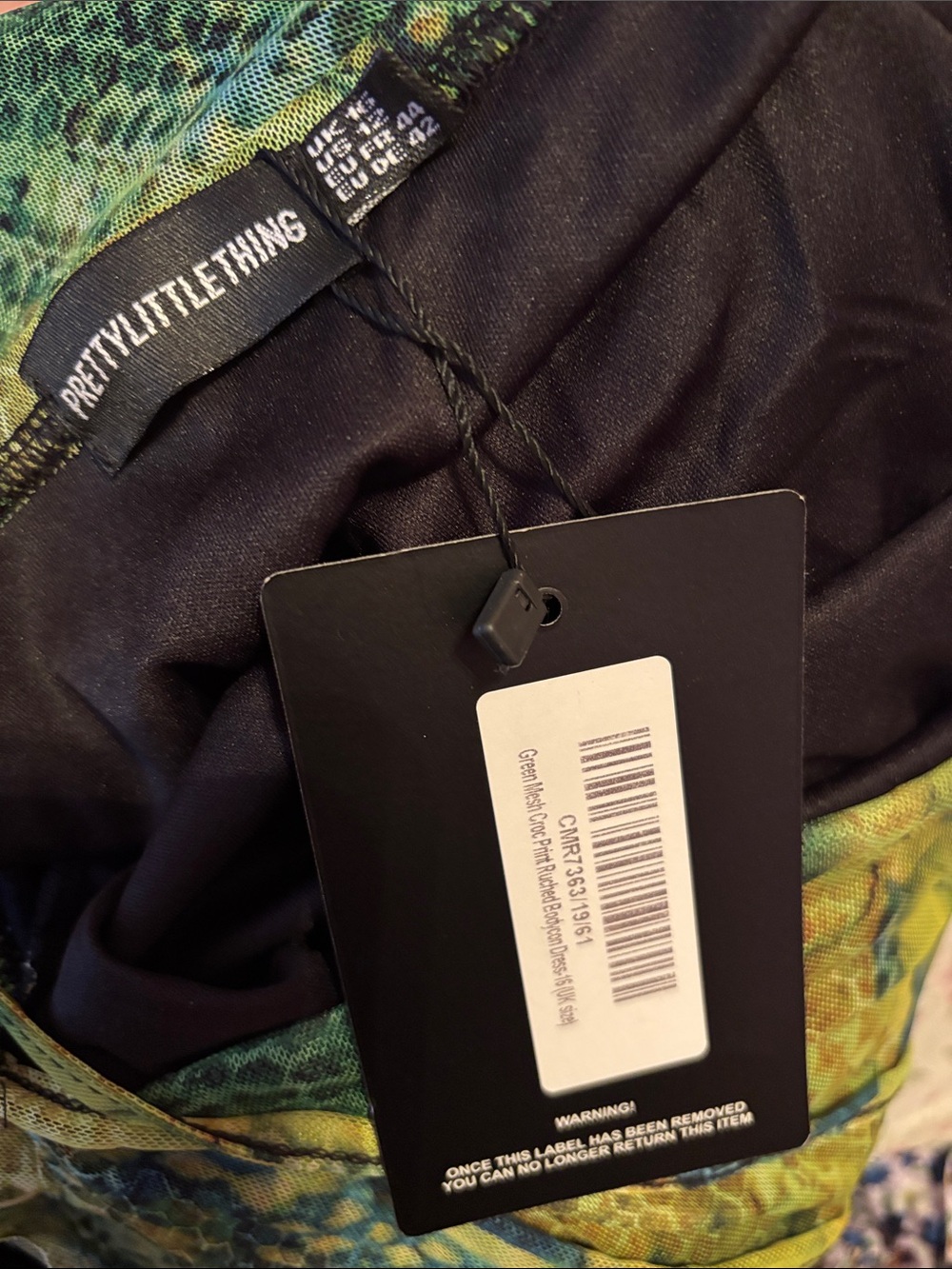 PrettyLittleThing Green Snake-Print Slip Dress - Picture 3 of 3